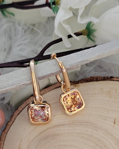 Square-Cut Peach Gemstone Drop Earrings