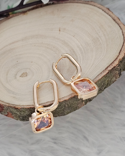 Square-Cut Peach Gemstone Drop Earrings