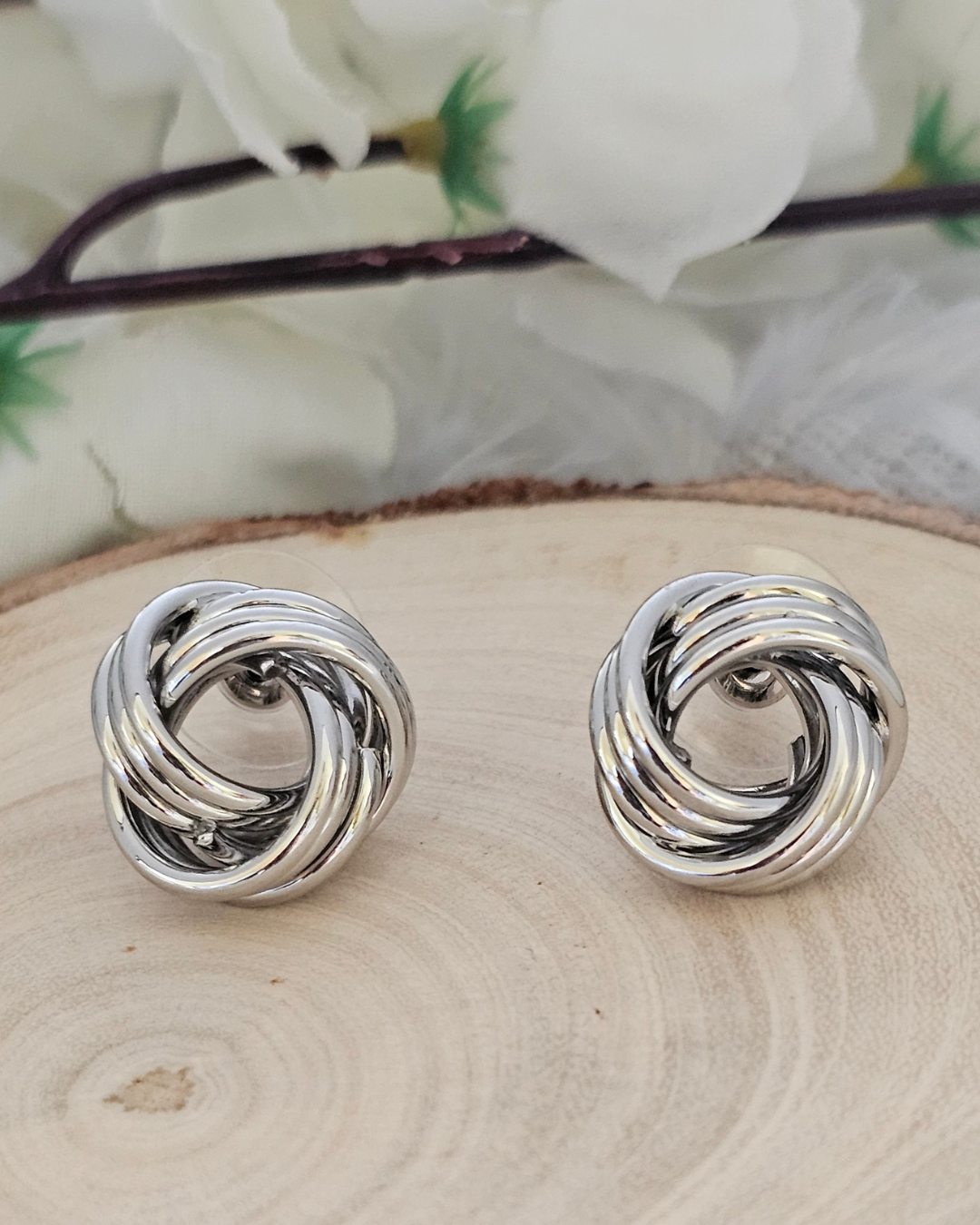 Silver-Tone Knot Stud Earrings