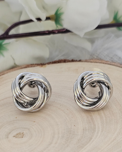 Silver-Tone Knot Stud Earrings