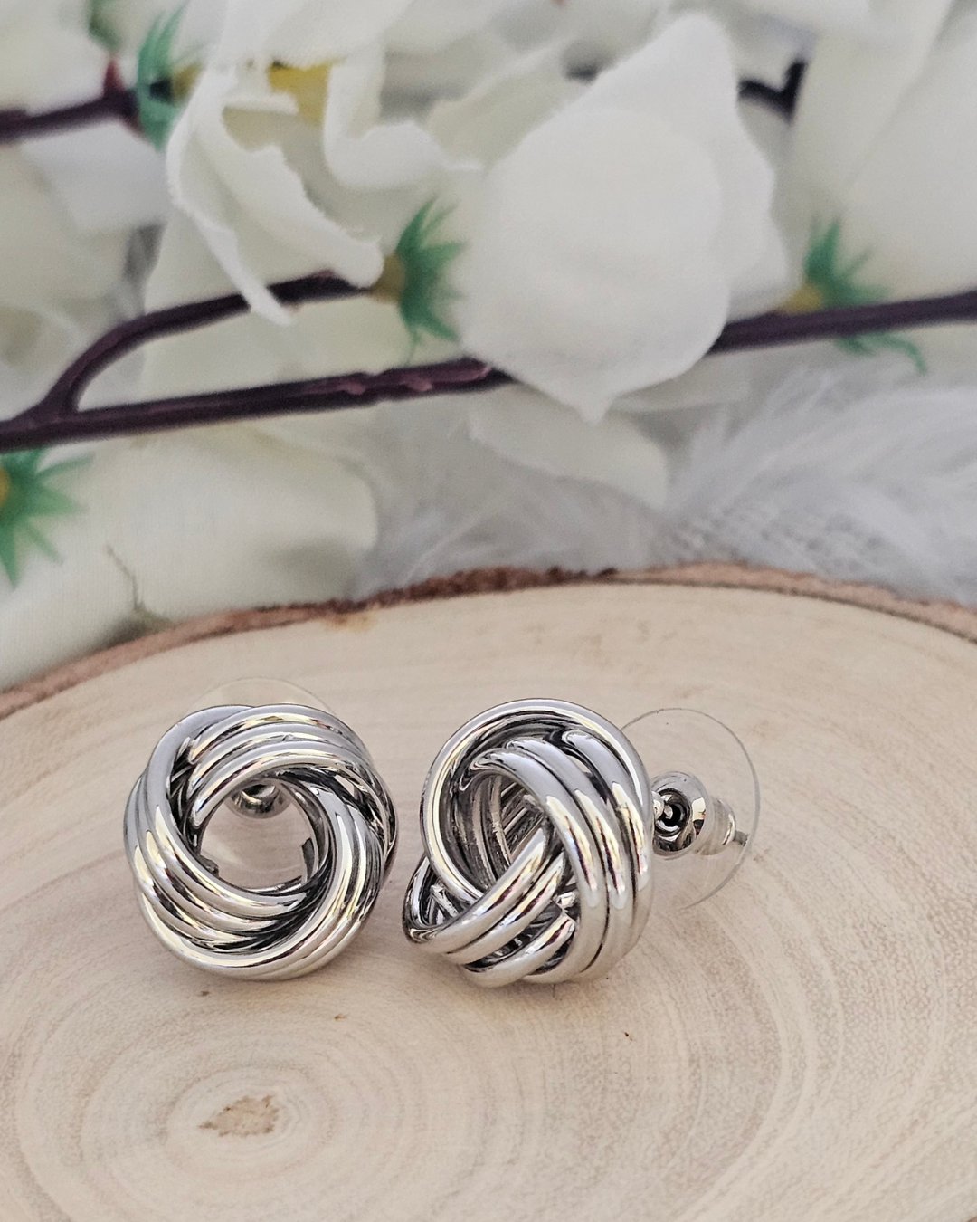 Silver-Tone Knot Stud Earrings