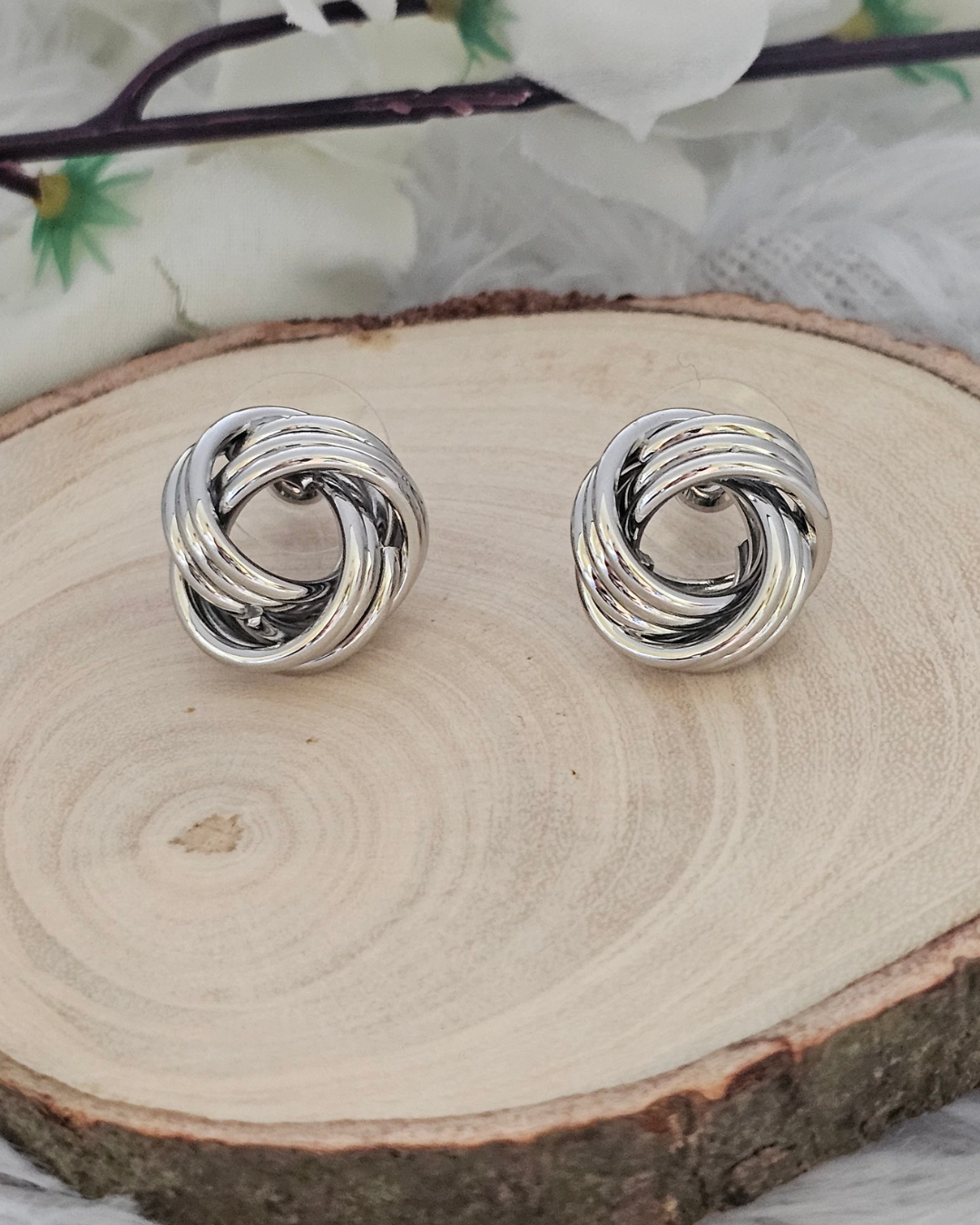 Silver-Tone Knot Stud Earrings