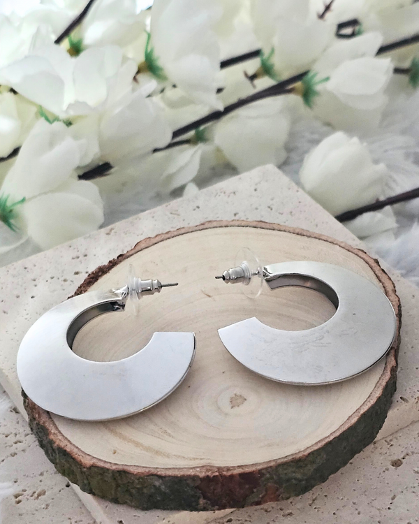 Modern Silver-Tone Abstract Hoop Earrings