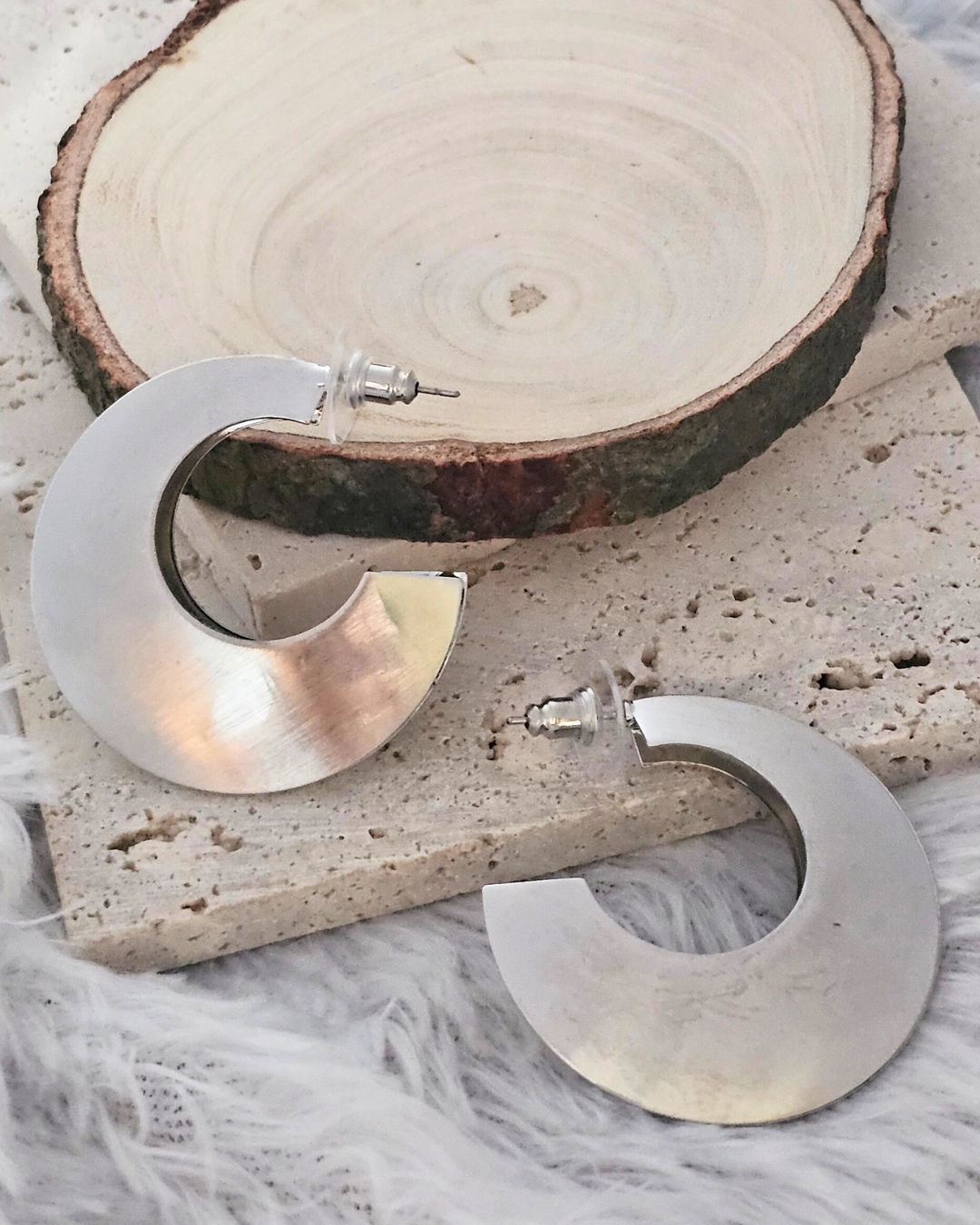 Modern Silver-Tone Abstract Hoop Earrings