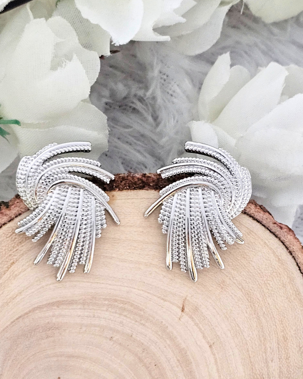 Silver-Tone Fan Shaped Statement Earrings