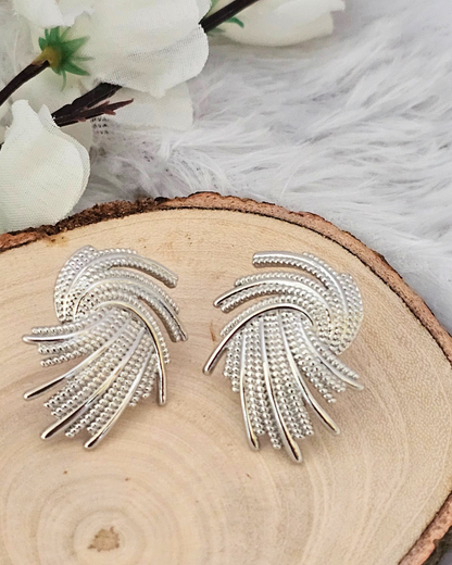 Silver-Tone Fan Shaped Statement Earrings