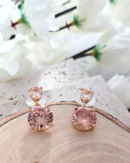 Peach Gemstone Stud Earrings with Gold-Tone Setting