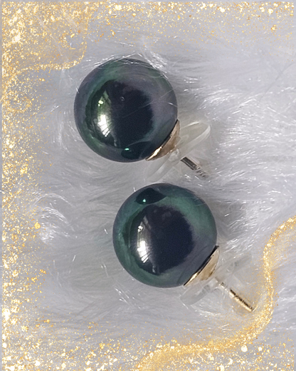 Dark Green Pearl Stud Earrings