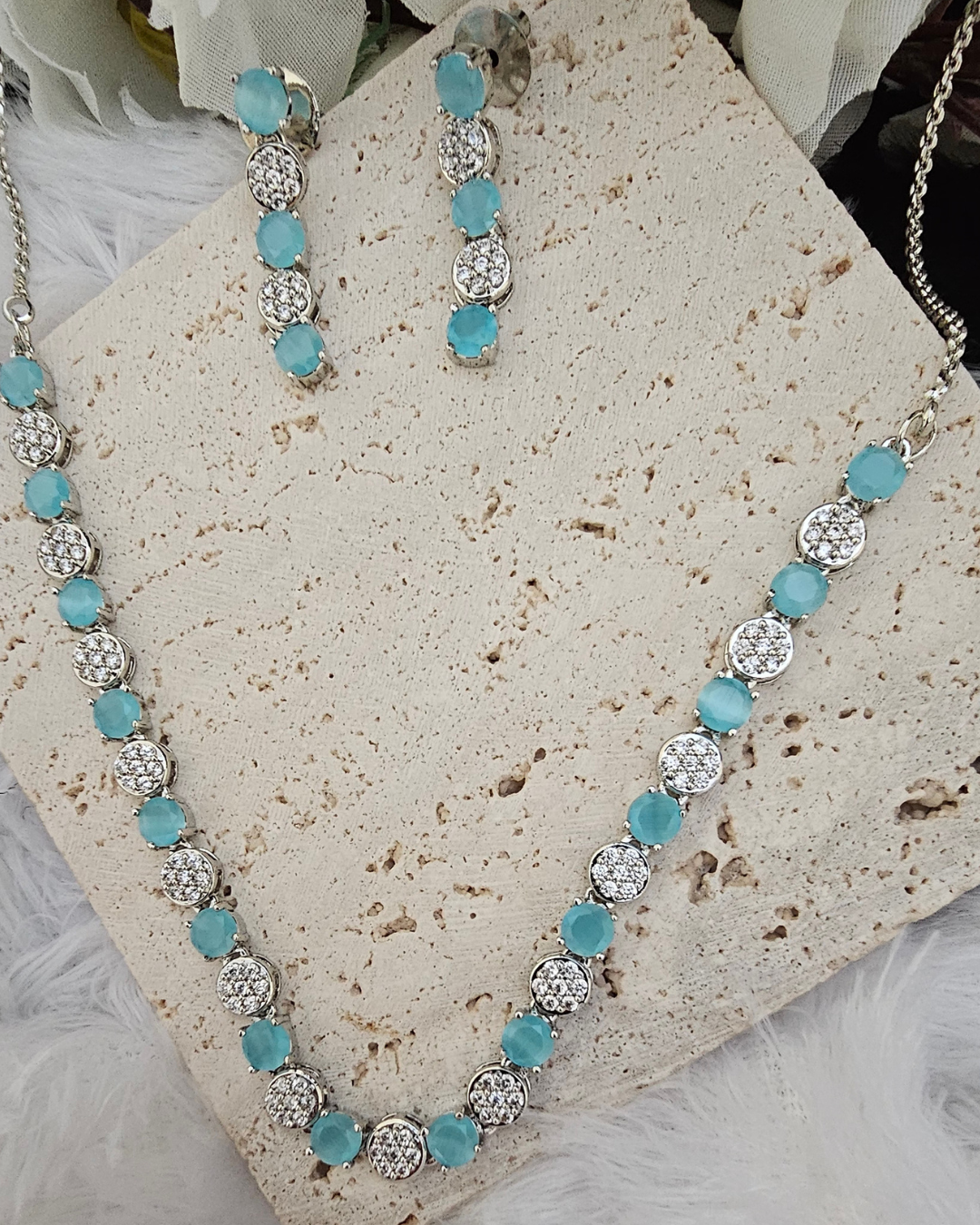 Elegant Aqua Blue and Crystal Necklace and Earring Set