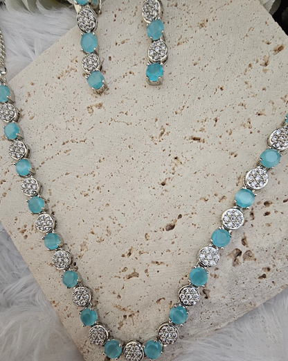 Elegant Aqua Blue and Crystal Necklace and Earring Set