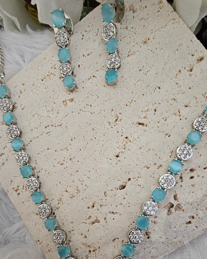 Elegant Aqua Blue and Crystal Necklace and Earring Set