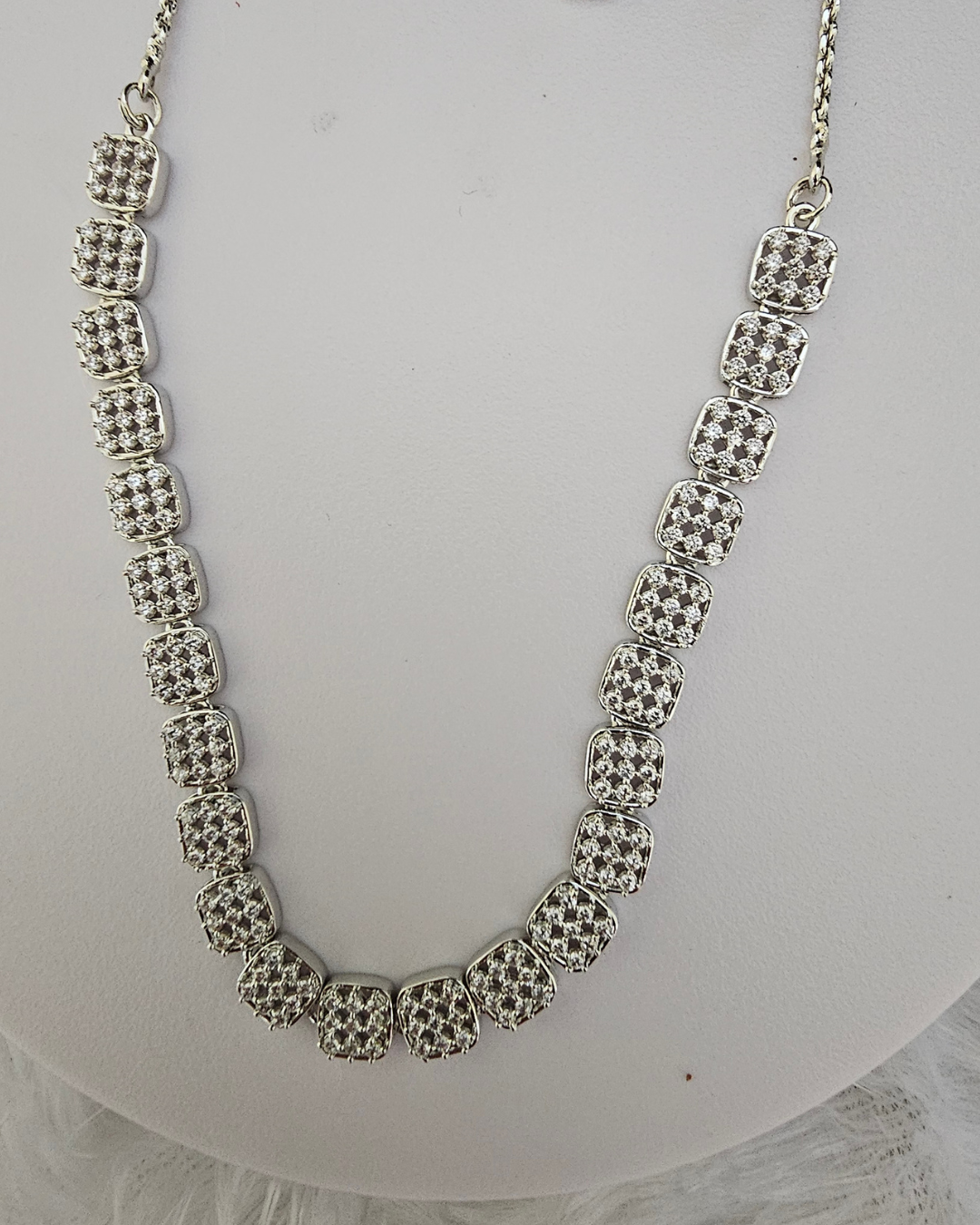 Elegant Silver-Tone Crystal Necklace and Earring Set