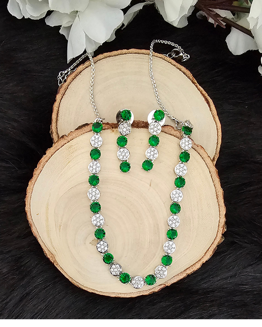 Emerald Green and Crystal Necklace and Earring Set
