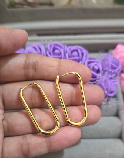 Anti-Tarnish Gold-Tone Elongated U-Shaped Hoop Earrings