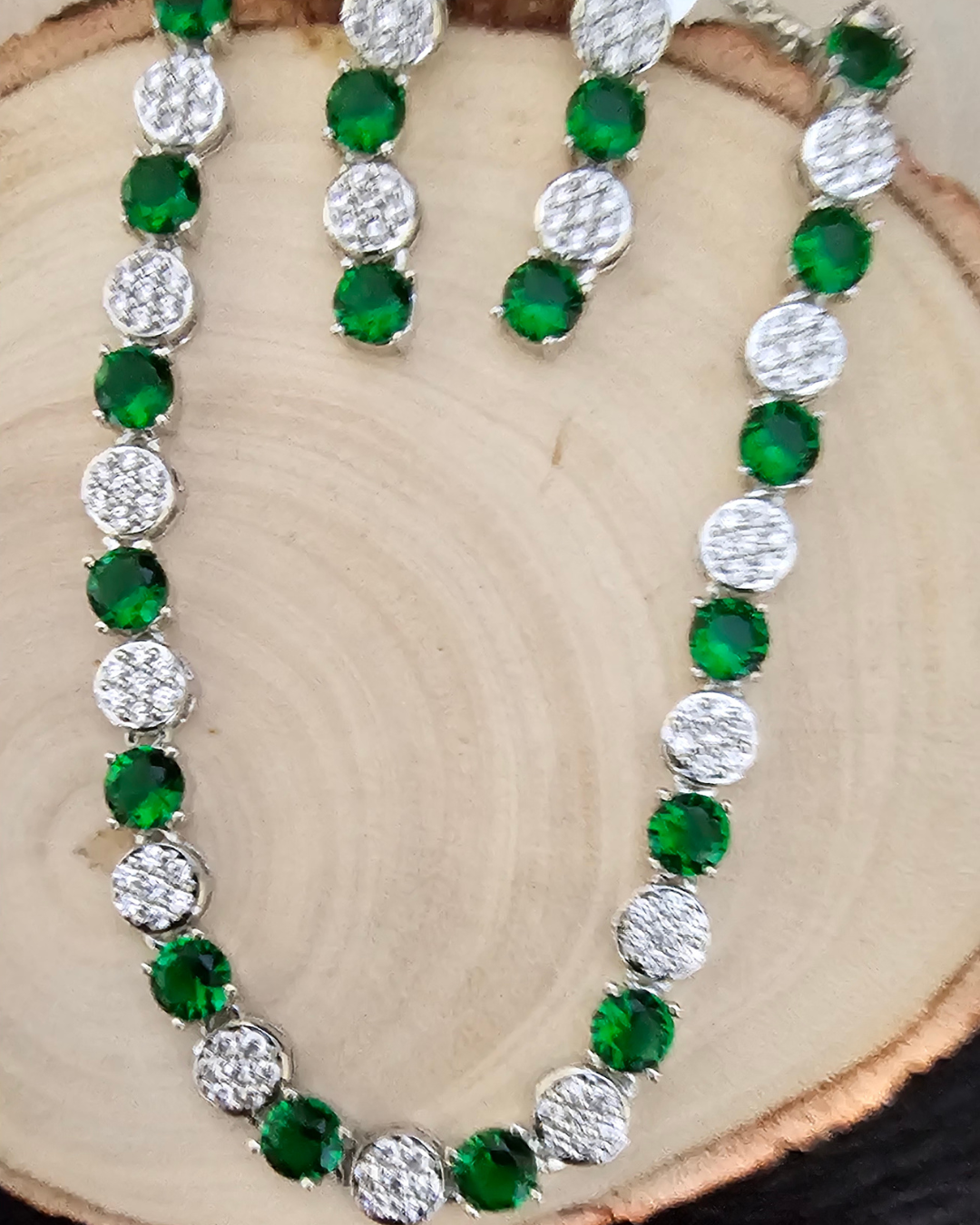 Emerald Green and Crystal Necklace and Earring Set