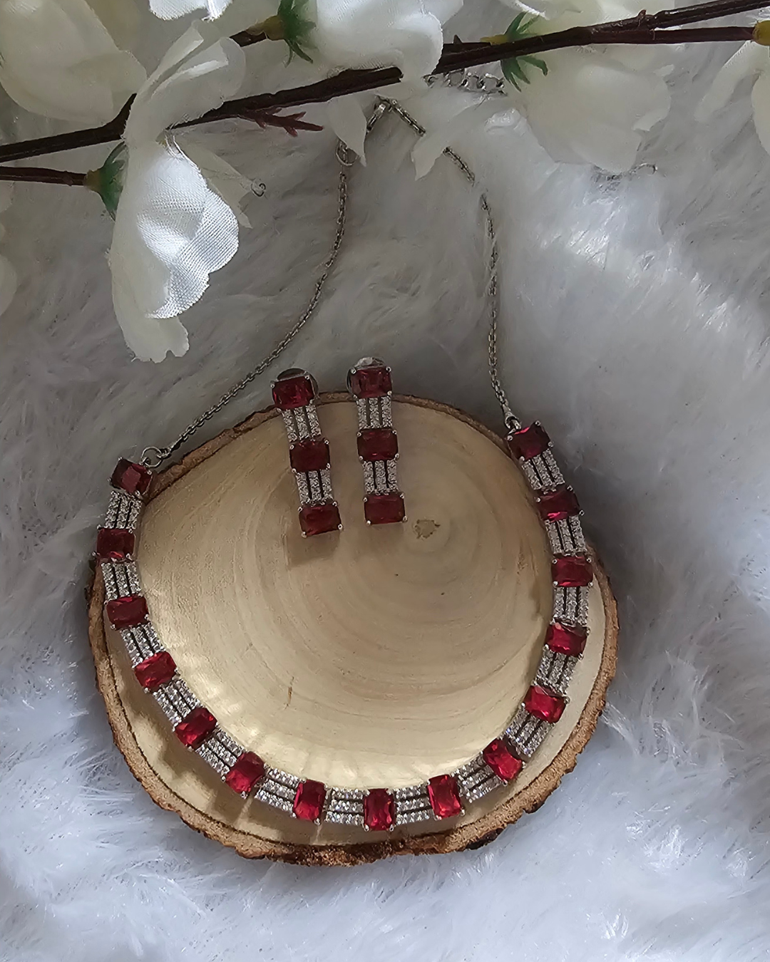 Ruby Red Radiance Necklace and Earring Set