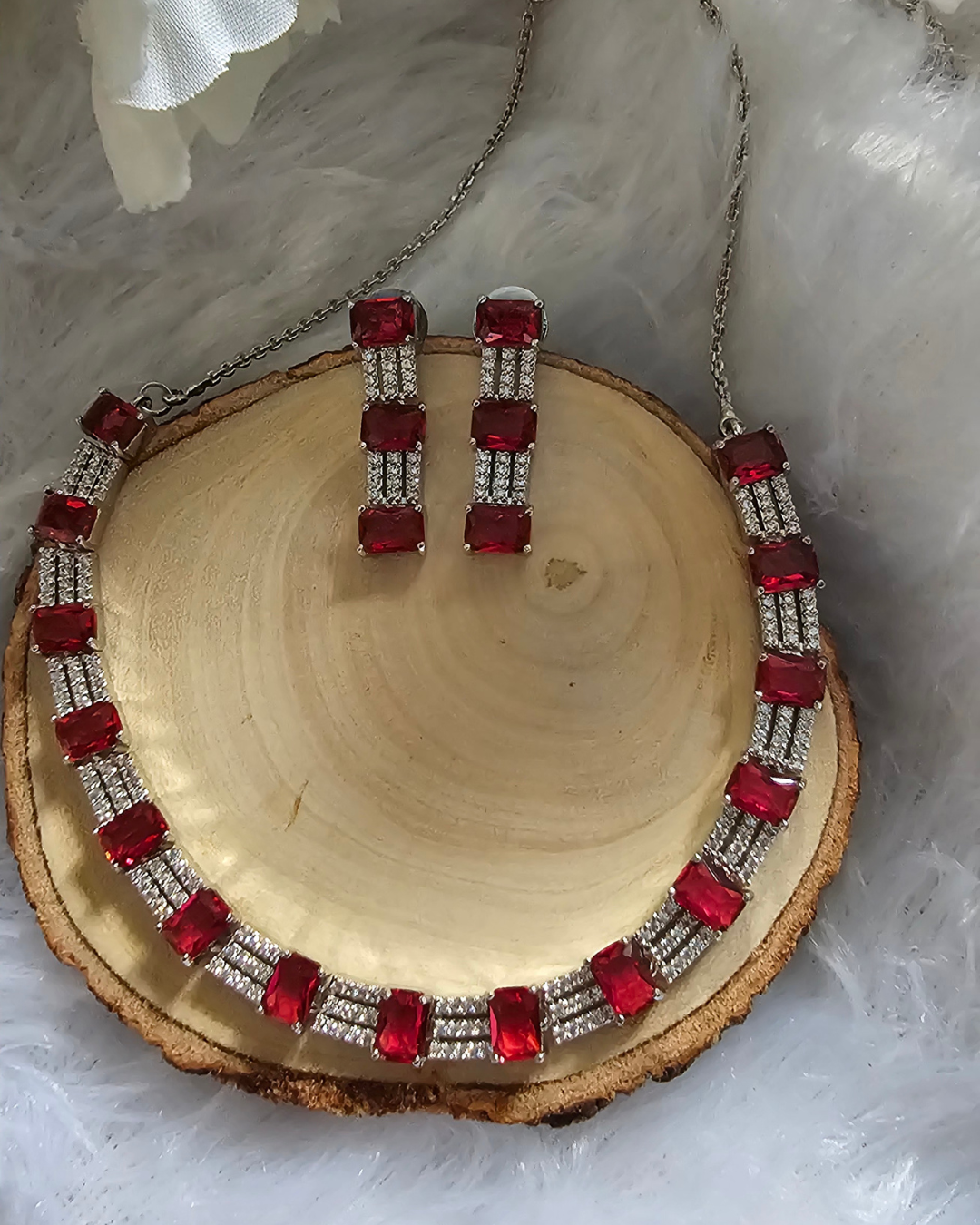 Ruby Red Radiance Necklace and Earring Set