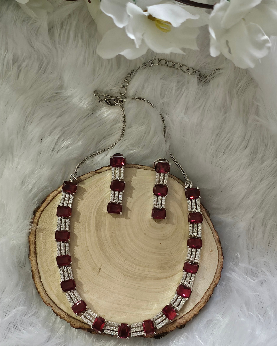Ruby Red Radiance Necklace and Earring Set