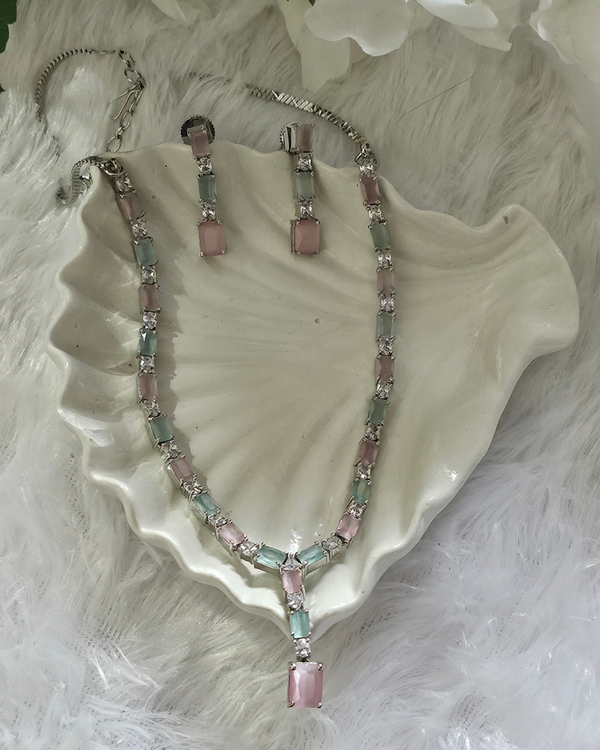 Pastel Elegance Pink and Aqua Necklace and Earring Set