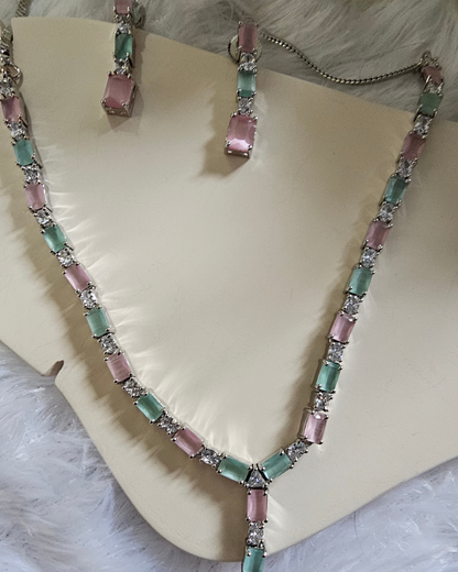 Pastel Elegance Pink and Aqua Necklace and Earring Set