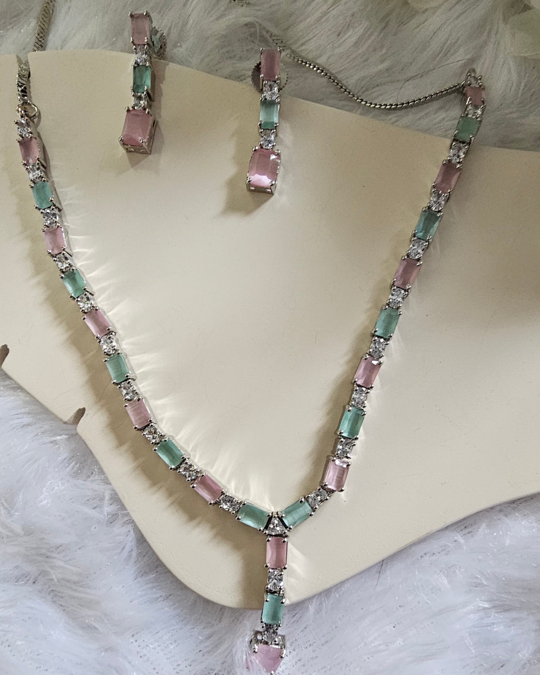 Pastel Elegance Pink and Aqua Necklace and Earring Set