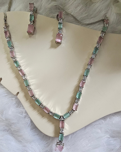 Pastel Elegance Pink and Aqua Necklace and Earring Set