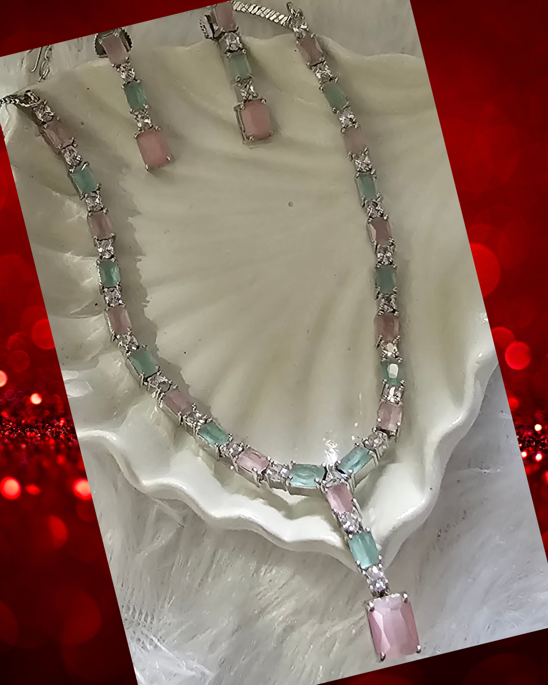 Pastel Elegance Pink and Aqua Necklace and Earring Set