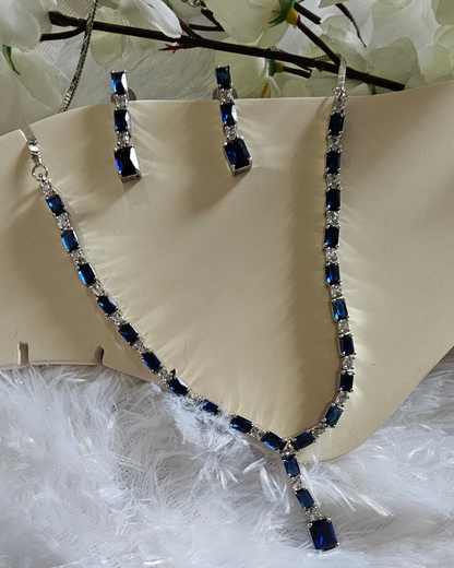Midnight Blue and Crystal Y-Drop Necklace and Earring Set