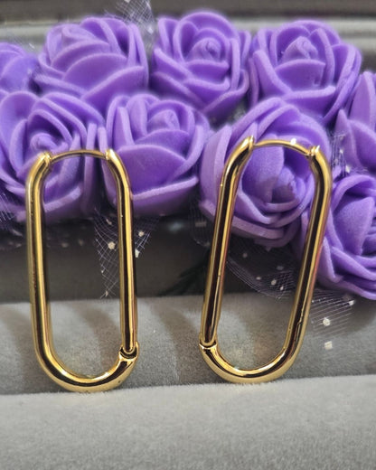 Anti-Tarnish Gold-Tone Elongated U-Shaped Hoop Earrings