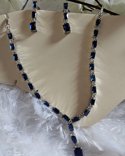Midnight Blue and Crystal Y-Drop Necklace and Earring Set