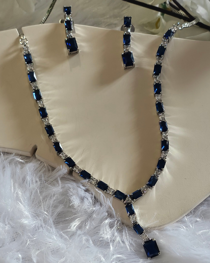 Midnight Blue and Crystal Y-Drop Necklace and Earring Set