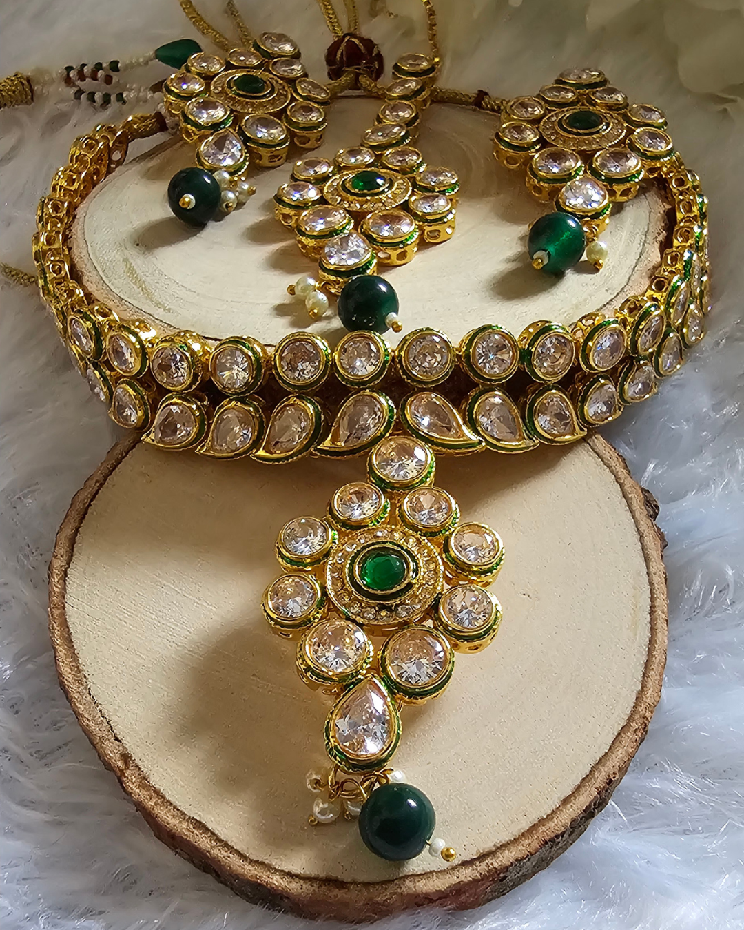Royal Kundan Bridal Necklace, Maang Tikka, and Earring Set