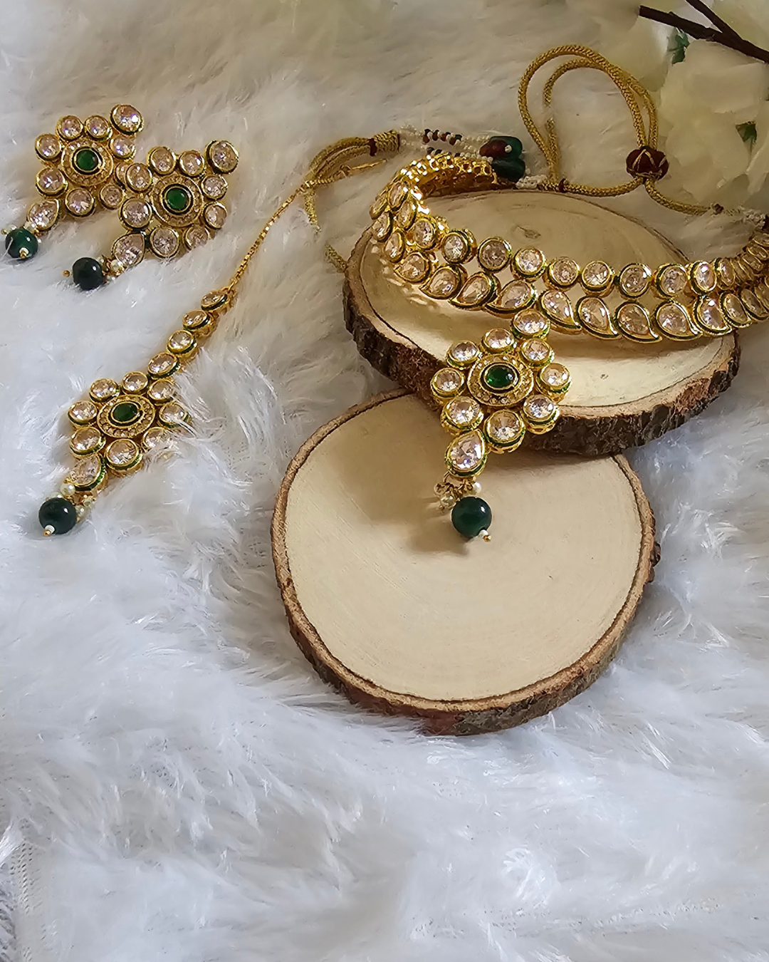 Royal Kundan Bridal Necklace, Maang Tikka, and Earring Set