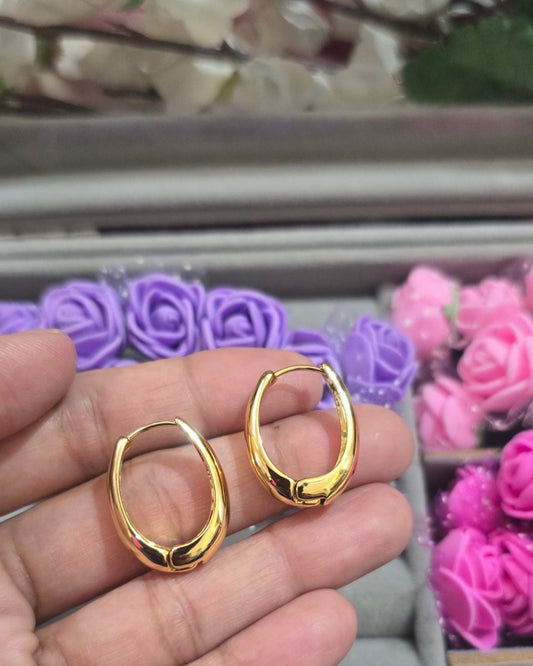 Anti-Tarnish Gold-Tone Oval Sculpted Hoop Earrings