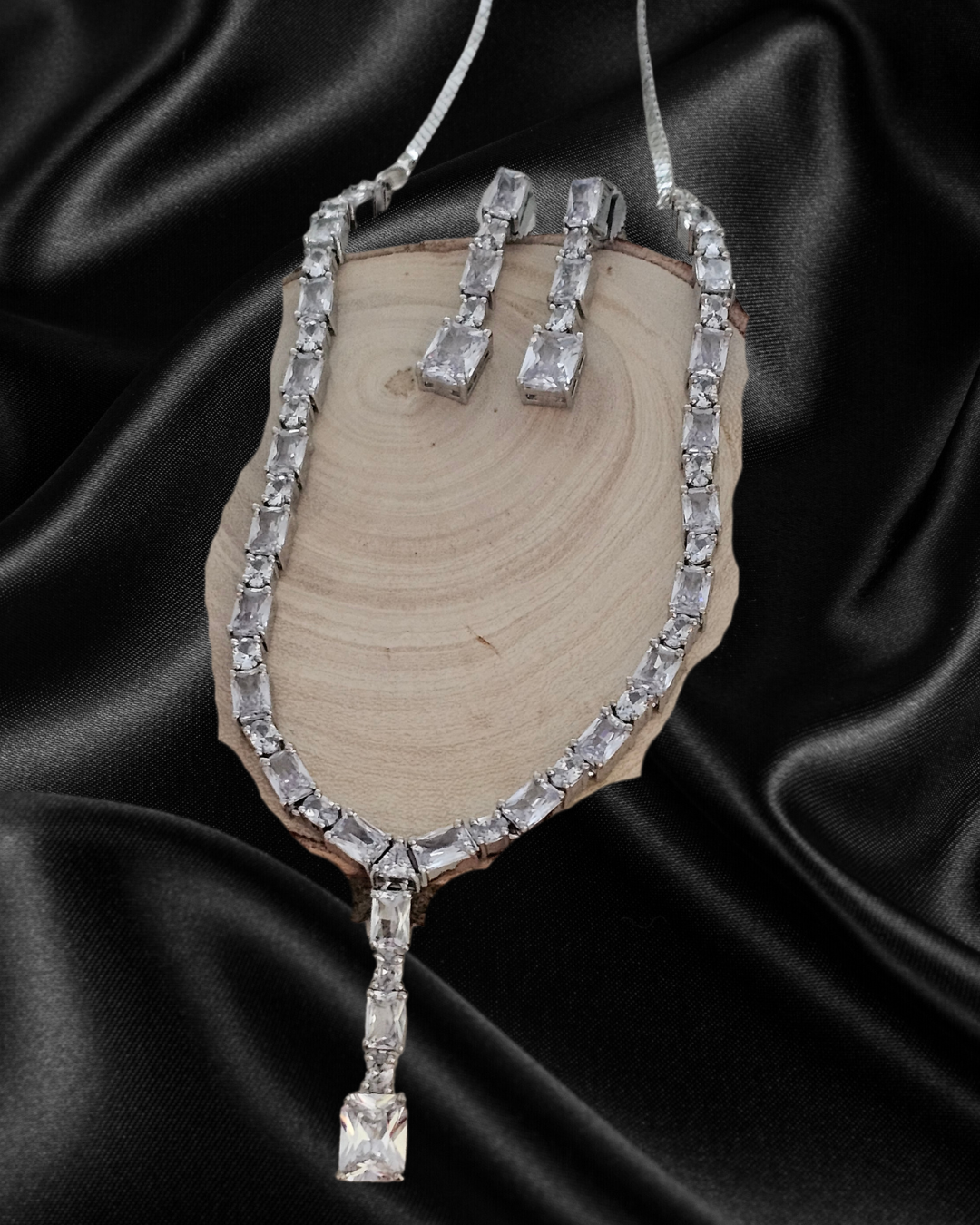 Classic Silver-Tone Crystal Necklace and Earring Set