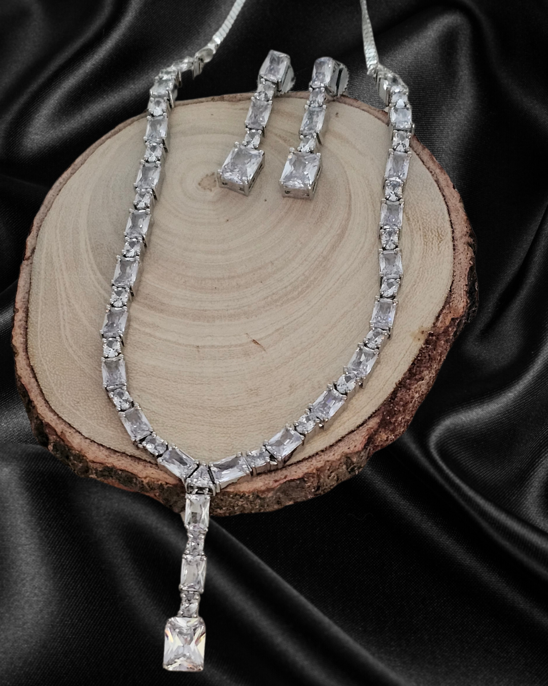Classic Silver-Tone Crystal Necklace and Earring Set