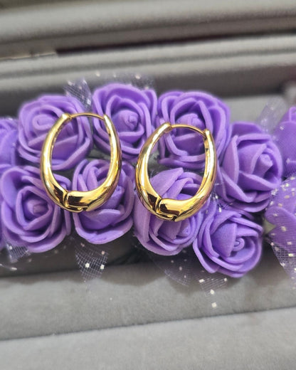 Anti-Tarnish Gold-Tone Oval Sculpted Hoop Earrings