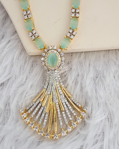 Elegant Mint Green and Gold-Tone Pendant Necklace and Earring Set
