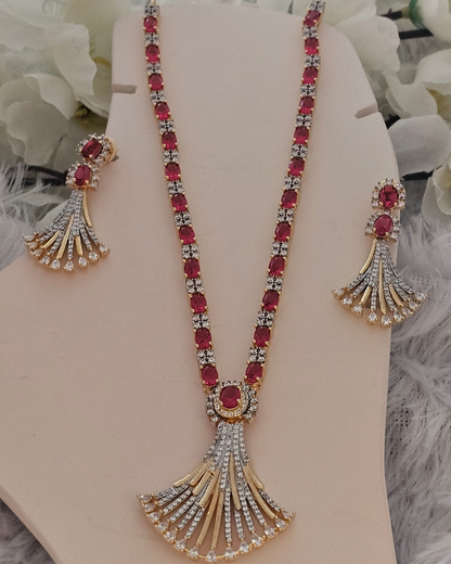 Royal Ruby Red and Gold-Tone Pendant Necklace and Earring Set