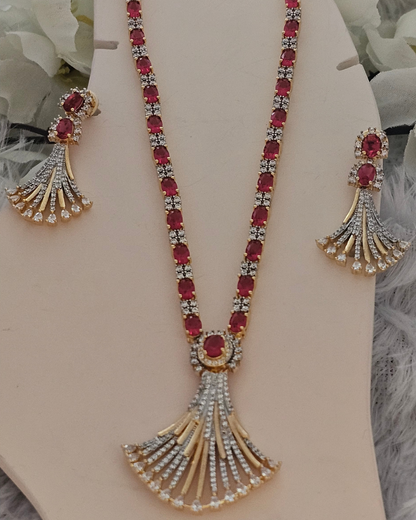 Royal Ruby Red and Gold-Tone Pendant Necklace and Earring Set