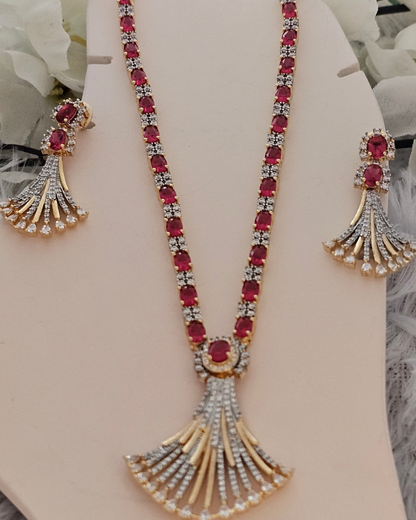Royal Ruby Red and Gold-Tone Pendant Necklace and Earring Set