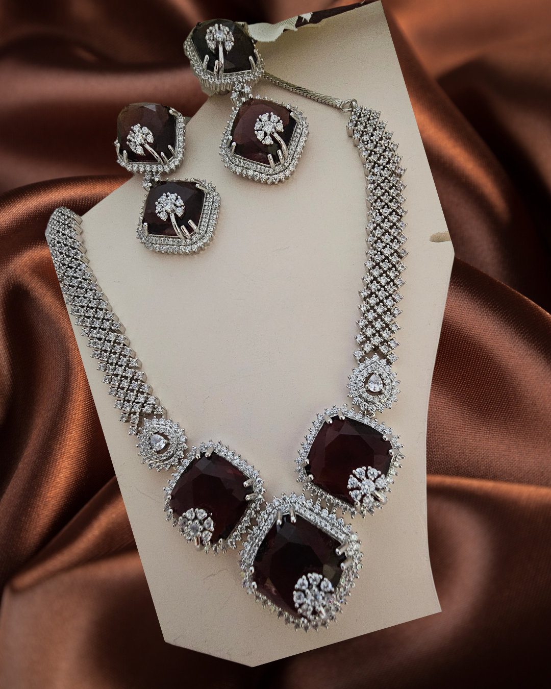 Gorgeous Deep Brown Garnet and Diamond Accent Necklace and Earring Set