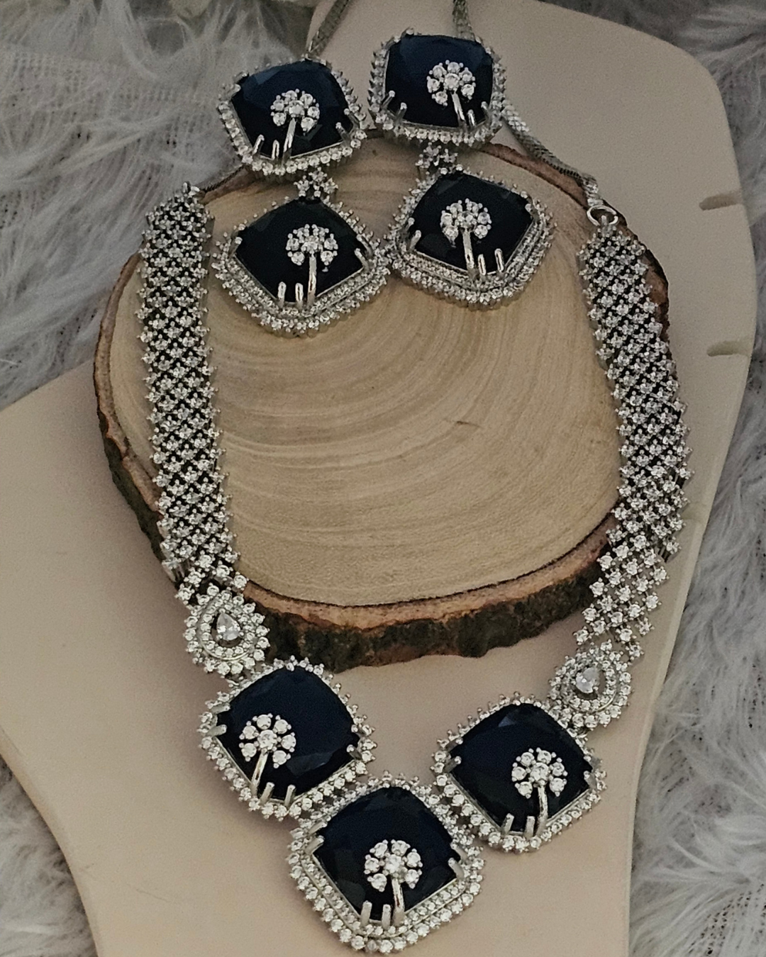 Stunning Midnight Blue and Diamond Accent Necklace and Earring Set