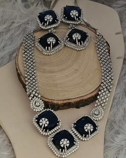 Stunning Midnight Blue and Diamond Accent Necklace and Earring Set