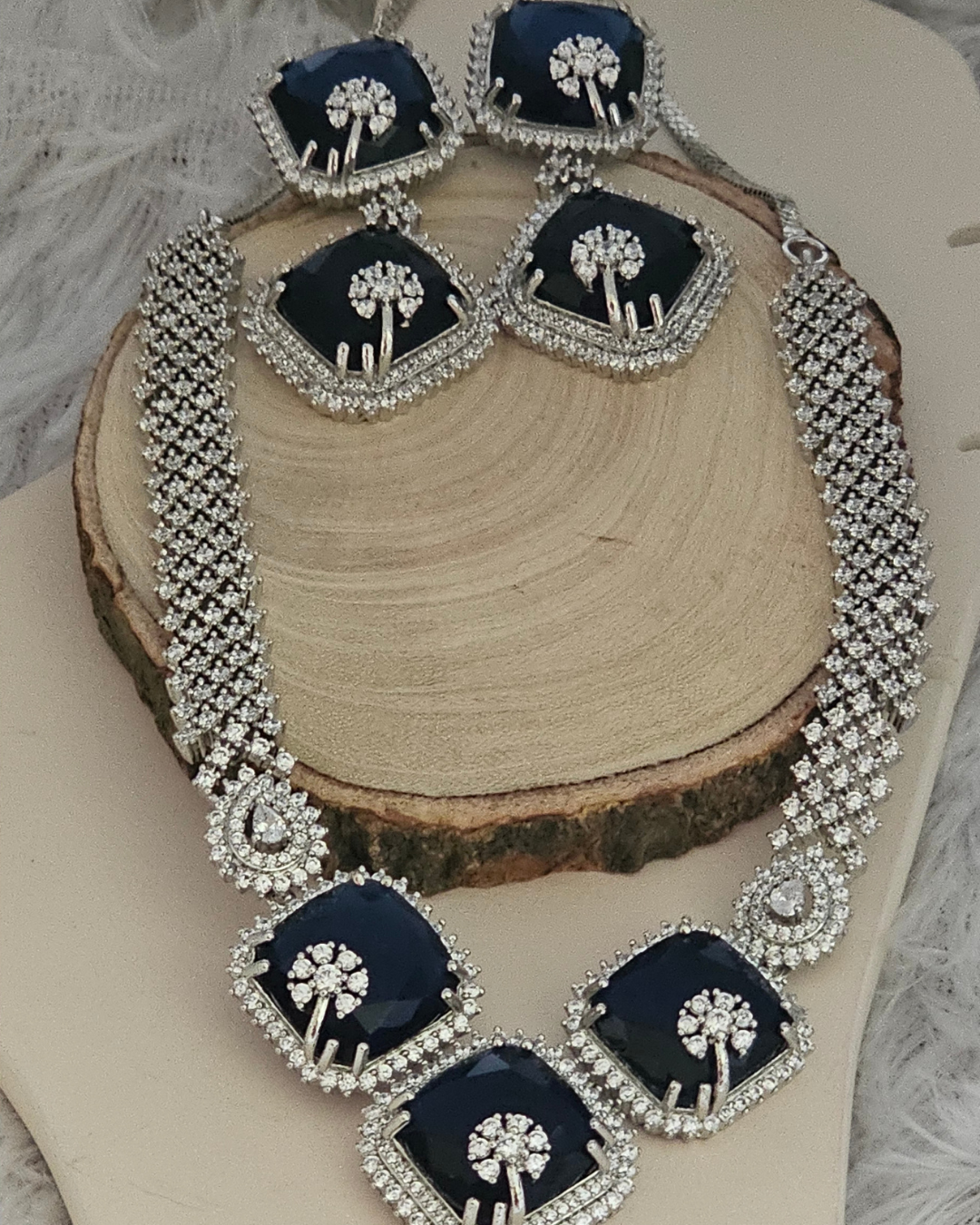 Stunning Midnight Blue and Diamond Accent Necklace and Earring Set