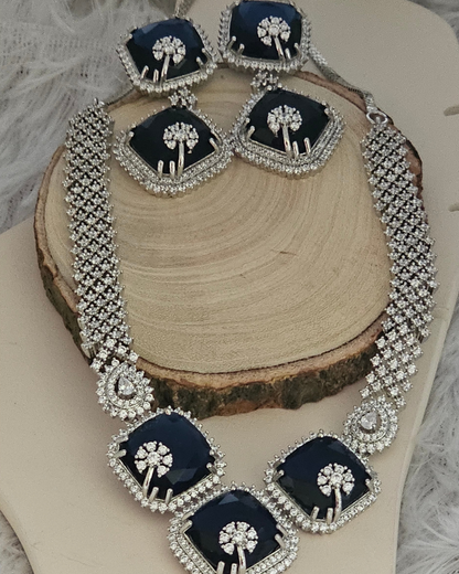 Stunning Midnight Blue and Diamond Accent Necklace and Earring Set