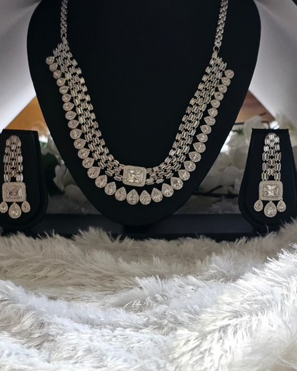 Elegant Silver Crystal Necklace and Earring Set