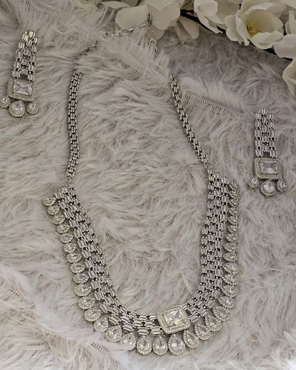 Elegant Silver Crystal Necklace and Earring Set