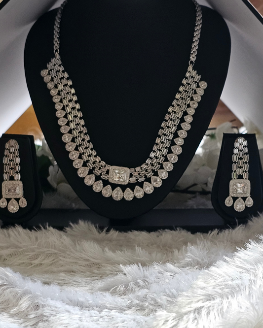 Elegant Silver Crystal Necklace and Earring Set