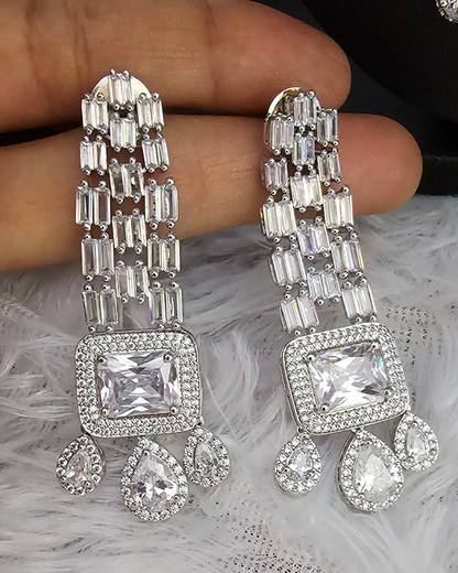 Elegant Silver Crystal Necklace and Earring Set